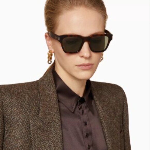 Saint Laurent SL560 003 Sunglasses Havana Square Frame, Brown Lenses - Picture 2 of 10